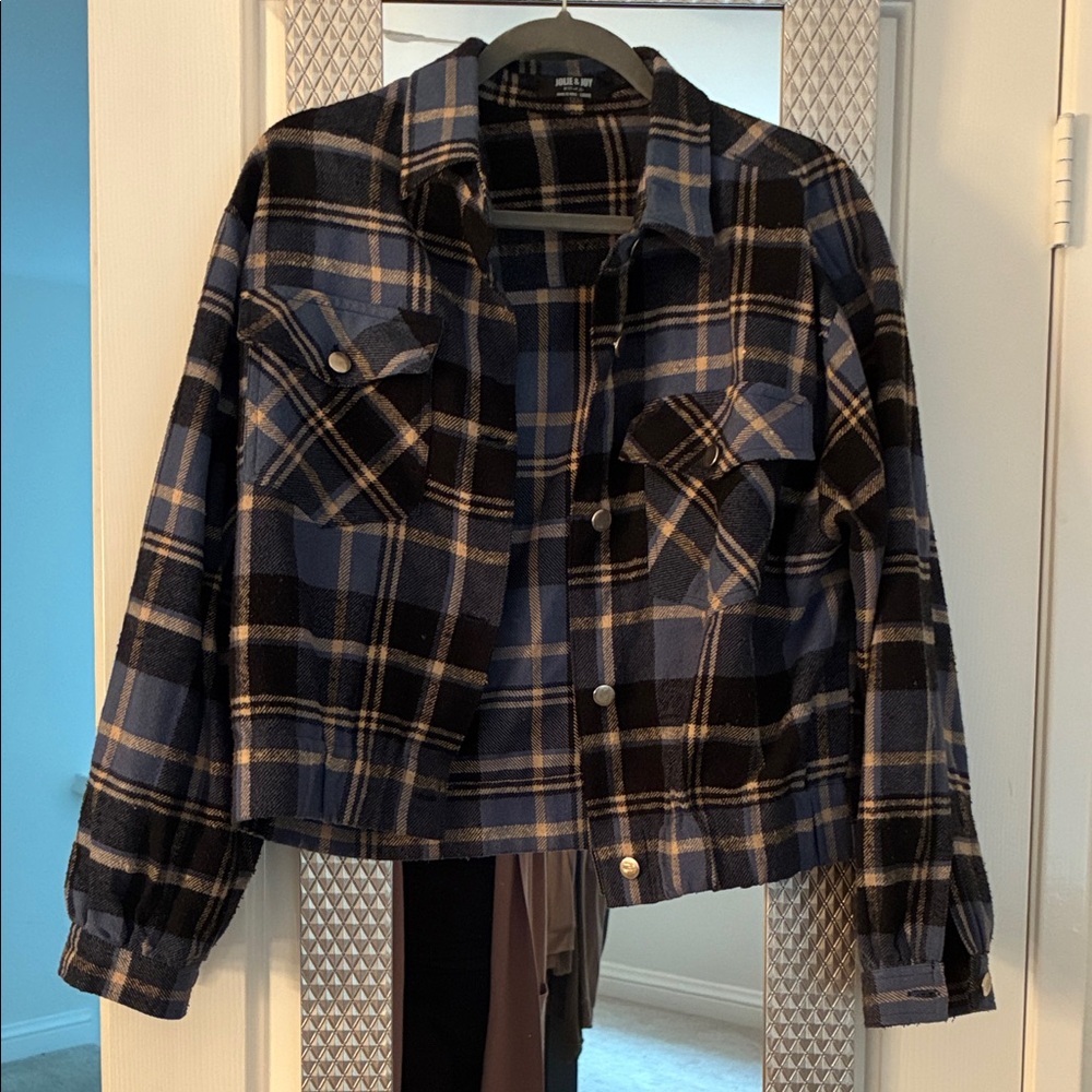 Wild Fable Blue and Black Plaid Utility Jacket